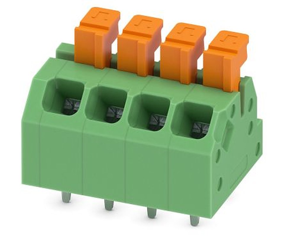 Phoenix Contact SPTAF 1/ 4-3.5-LL Series Angled PCB Terminal Block, 4 Contact(s), 3.5 mm Pitch, 2 Row