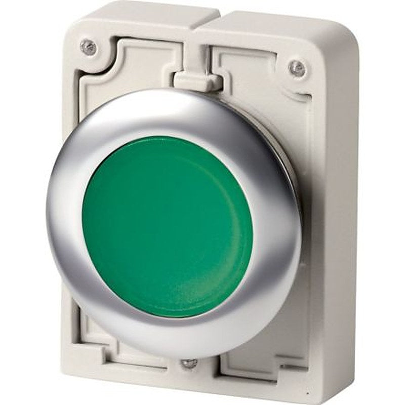 Eaton M22 Series Illuminated Illuminated Push Button, Maintained, Screw, 30.5 mm Cutout, Green LED, IP66, IP67, IP69
