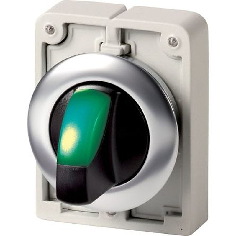 Eaton M30 Series 3 Position Illuminated Selector Switch Head, 30 mm Cutout, Green Handle, IP66