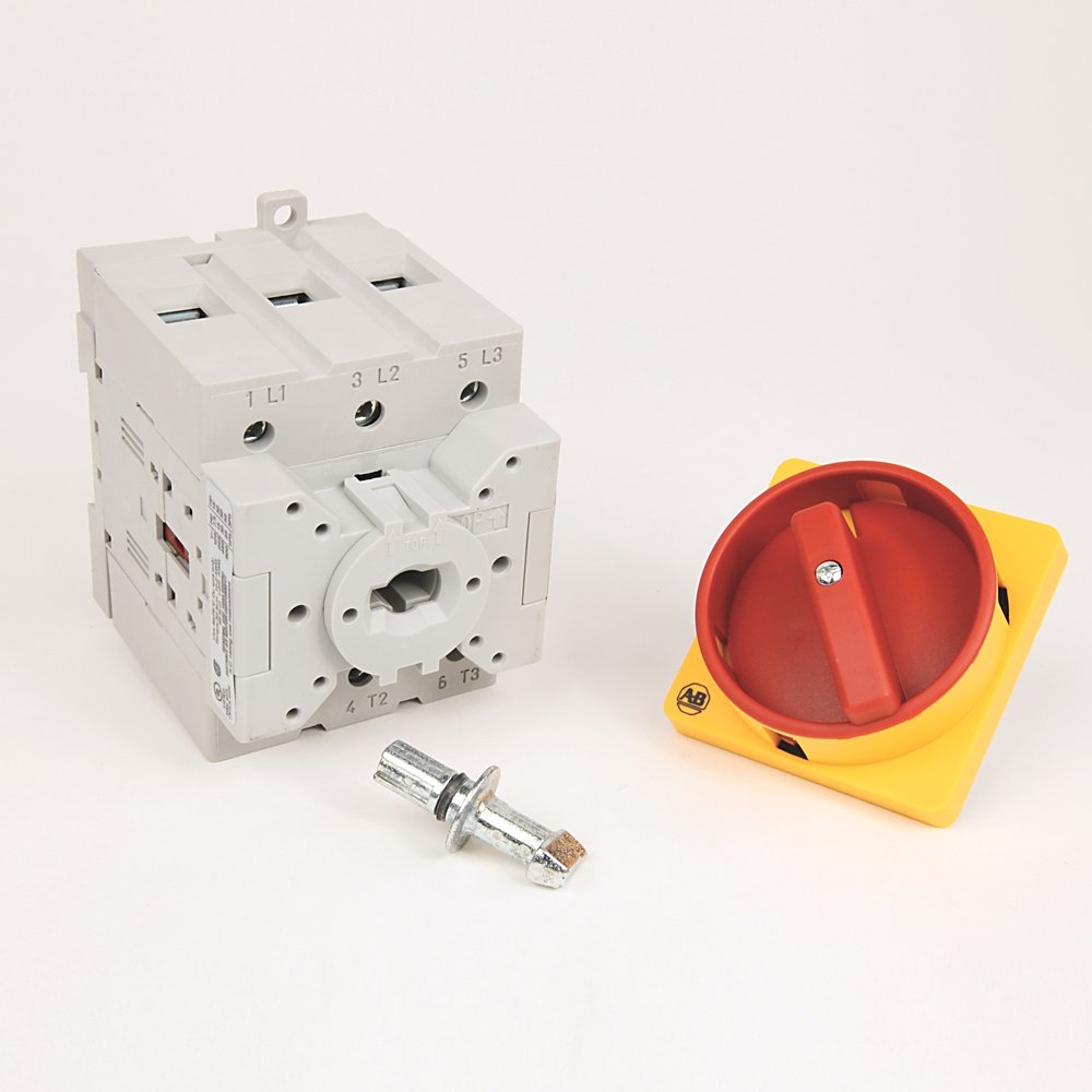 IEC Load Switch, Open - Base / DIN Rail, OFF-ON 90°, 100A, 3 Poles, Supplied with a Type N Red/Yellow Actuator