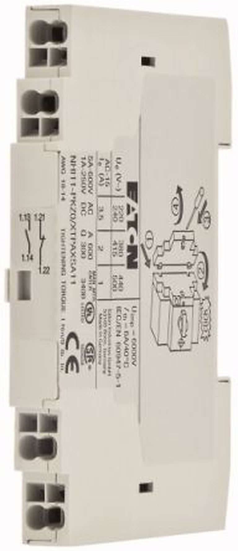 Eaton Auxiliary Contact, 2 Contact, 1 NO/1 NC, NHI, Front Fixing, 16 A, 199328 NHI11-PKZ0-PI
