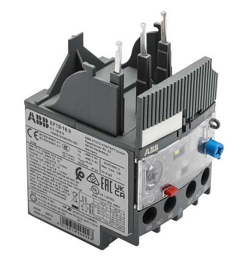 ABB, EF19 Overload Relay 1 NO/1 NC, 18.9A, 5.7 A F.L.C, 18.9A Contact Rating, 304 W, 600V ac/dc 3