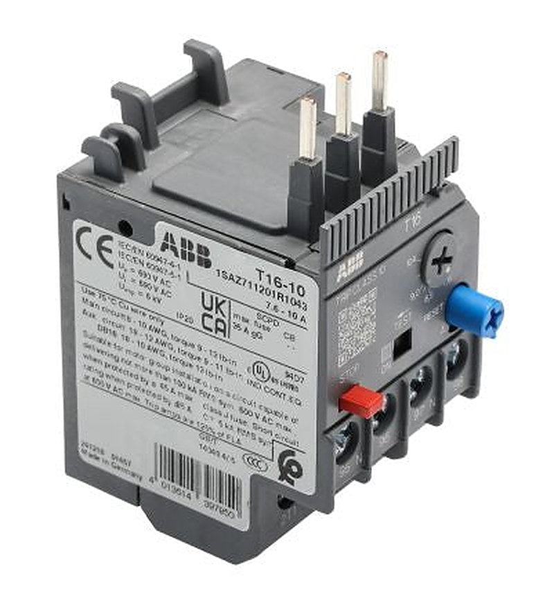 ABB, T16-10 Thermal Overload Relay 1 NO/1 NC, 10A, 7.6 A F.L.C, 10A Contact Rating, 2 W, 600V dc 3