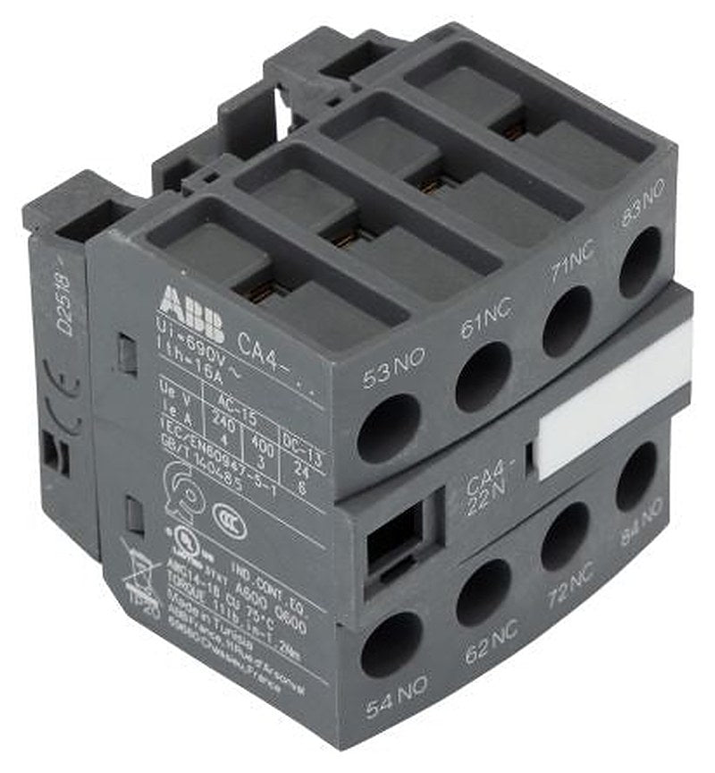 ABB Auxiliary Contact, 4 Contact, 2 NC/2 NO, CA4, Front, 6 A, 690V ac, 1SBN010140R1222 CA4-22N