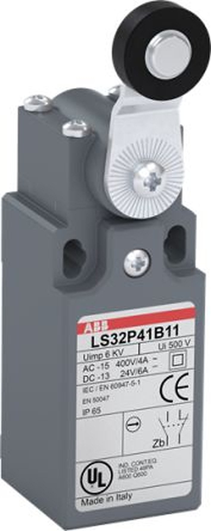 ABB LS31P41B11 Series Roller Lever Limit Switch, 1 NO/1 NC, IP65, Fibreglass Plastic Housing, 380V ac, 415 V ac, 10A