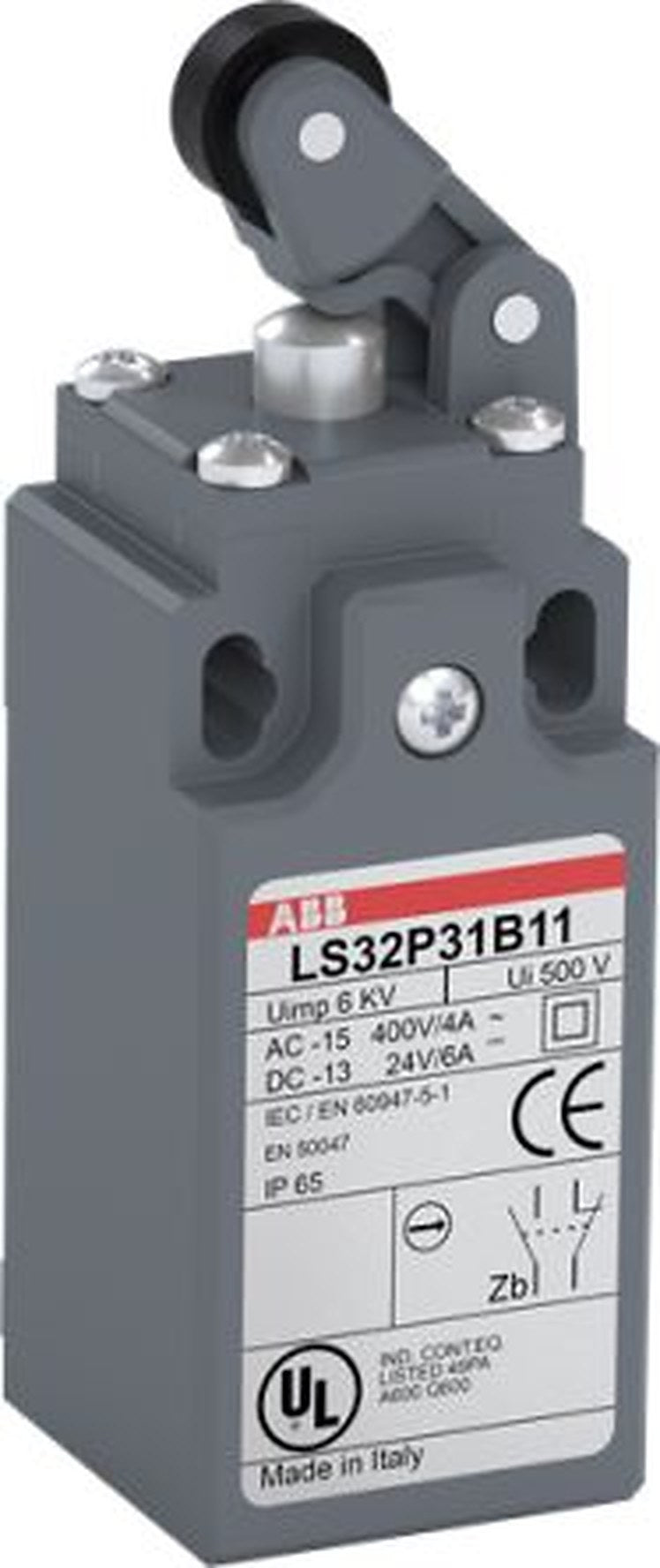 ABB LS30P31B11 Series Roller Lever Limit Switch, 1 NO/1 NC, IP66, Zinc Alloy Housing, 400V ac, 10A