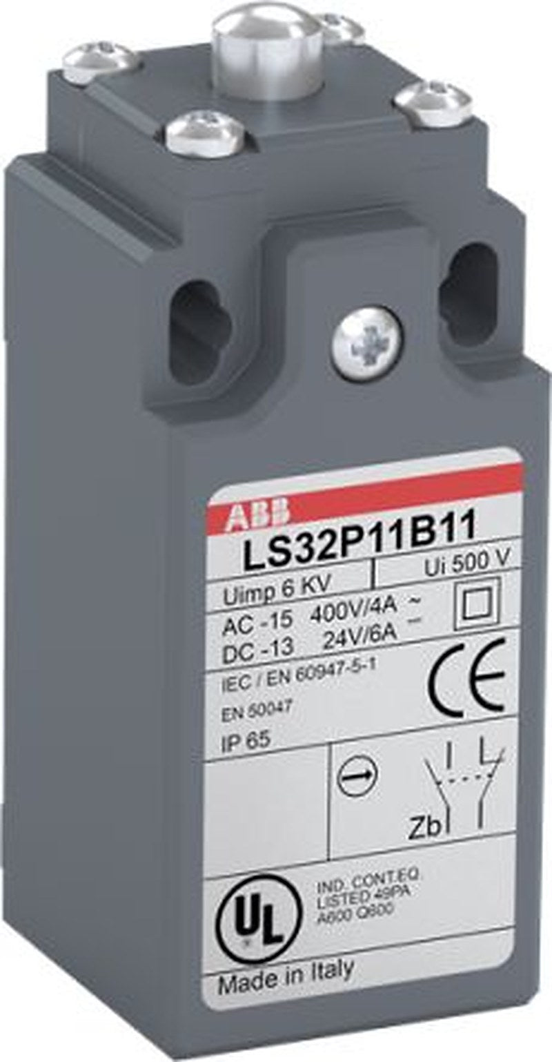 ABB LS33P11B11 Series Roller Lever Limit Switch, 1 NO/1 NC, IP66, Zinc Alloy Housing, 500V ac, 10A