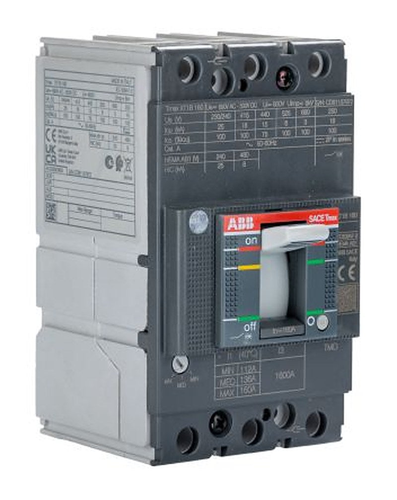ABB, SACE Tmax XT, XT1B Molded Case Circuit Breaker 3-Pole 160A, Breaking Capacity 3 kA, Fixed