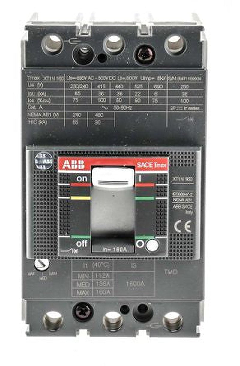ABB, Protecta, XT1N Molded Case Circuit Breaker 3-Pole 160A, Breaking Capacity 36 kA, DIN Rail