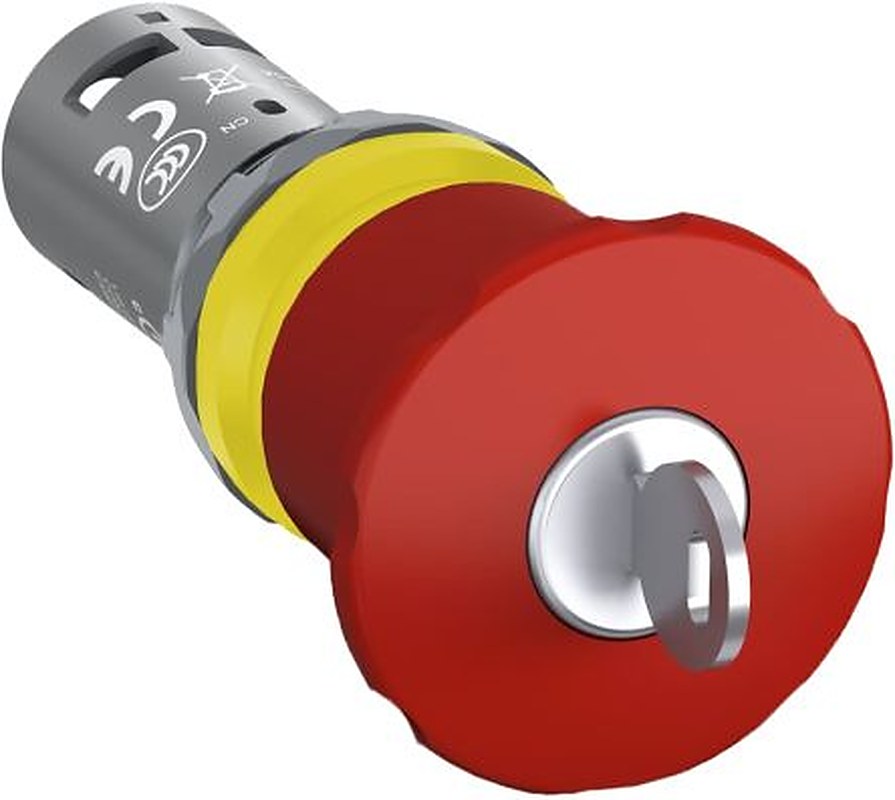 ABB 1SFA Series Key Release Emergency Stop Push Button, Panel Mount, 22.5 mm Cutout, SPDT, IP20, IP66, IP67, IP69K