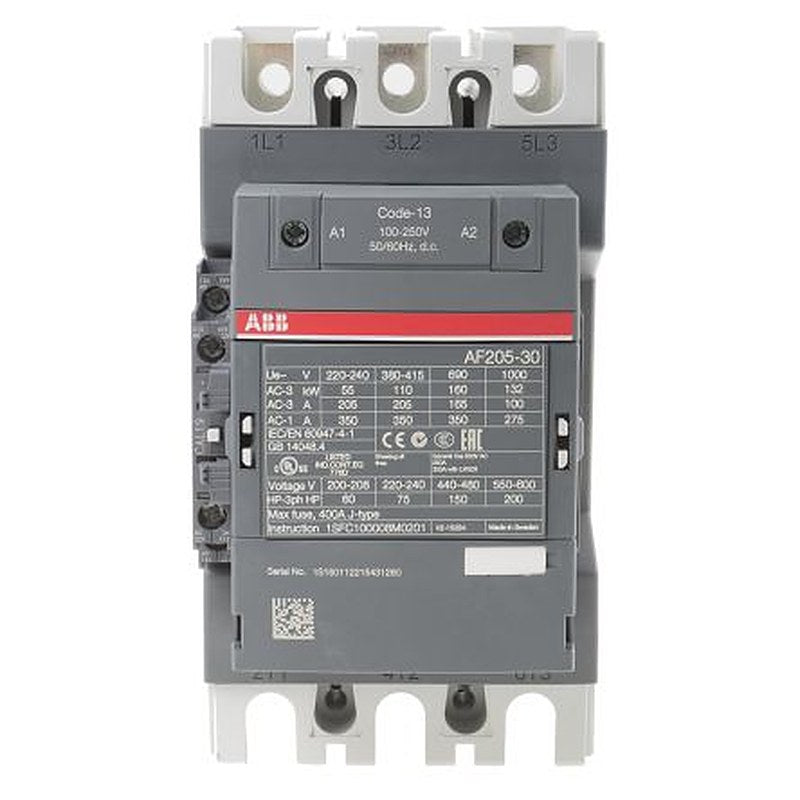 ABB AF205 Contactor, 230V ac Coil, 3-Pole, 350 A, 110 kW 250V, 3 NO, 690V ac