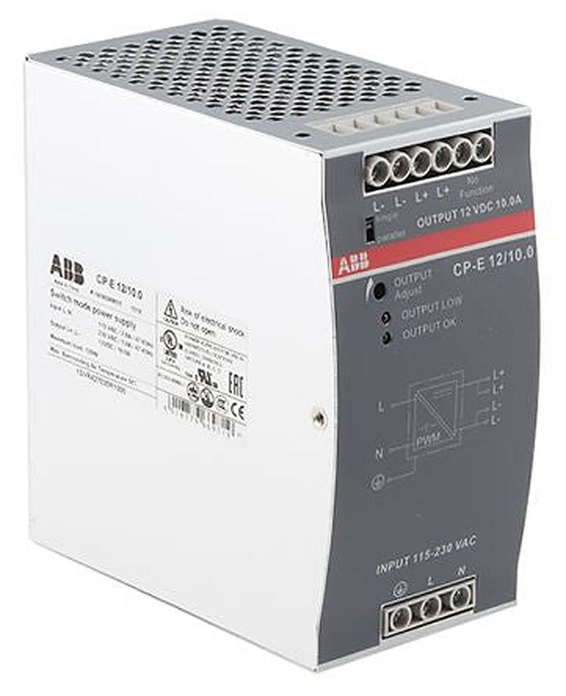 ABB CPE Switched Mode DIN Rail Power Supply 370 V dc, 264V ac AC/DC Input 12V dc, 10 A Output DC 120 W