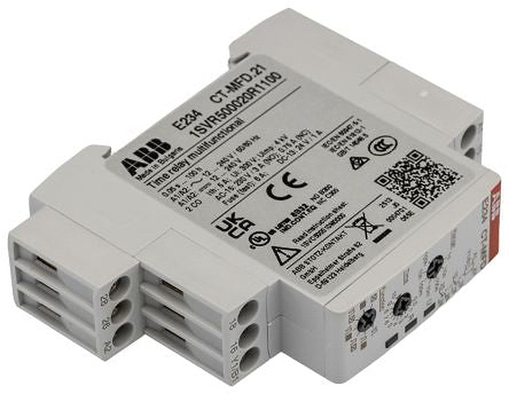 ABB CT-MFD.21 Series DIN Rail Timer Relay, 2-Contact, 12 to 240 V dc 240V ac, 0.05 to 360000 s, Multifunction-Function,