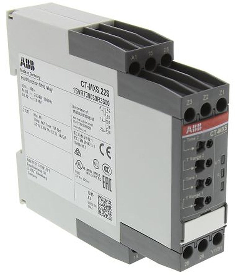 ABB 1SVR Series DIN Rail Timer Relay, 2-Contact, 24 V dc 240V ac, 0.05 s to 300 h, Multifunction-Function, SPDT Switch