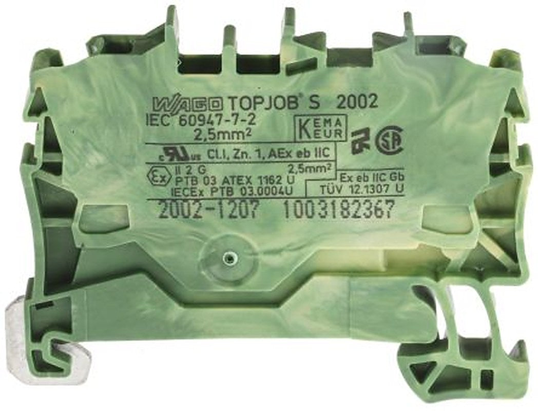 WAGO 2002-1207 Earth Terminal Block Green, Yellow, 2.5mm², 1-Level, Cage Clamp, IECEx/ATEX