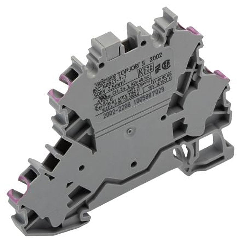 WAGO 2002-2208 Feed Through Terminal Block Grey, 2.5mm², 2-Level, Cage Clamp, IECEx/ATEX