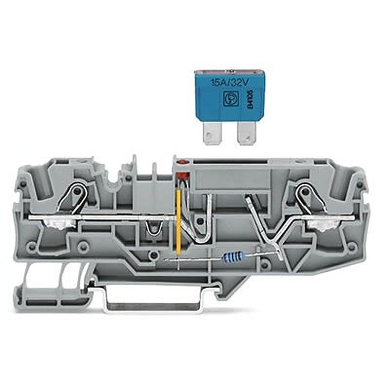 WAGO 2006-1681/1000-449 TOPJOB S Series Fuse Terminal Block Grey, 6mm², 1-Level Fused, Push-in, CSA