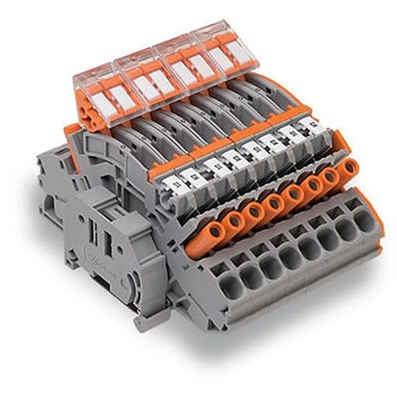 WAGO 2007-8877 TOPJOB S Series DIN Rail Terminal Block Grey, Orange, 6mm², 1-Level, Push-in