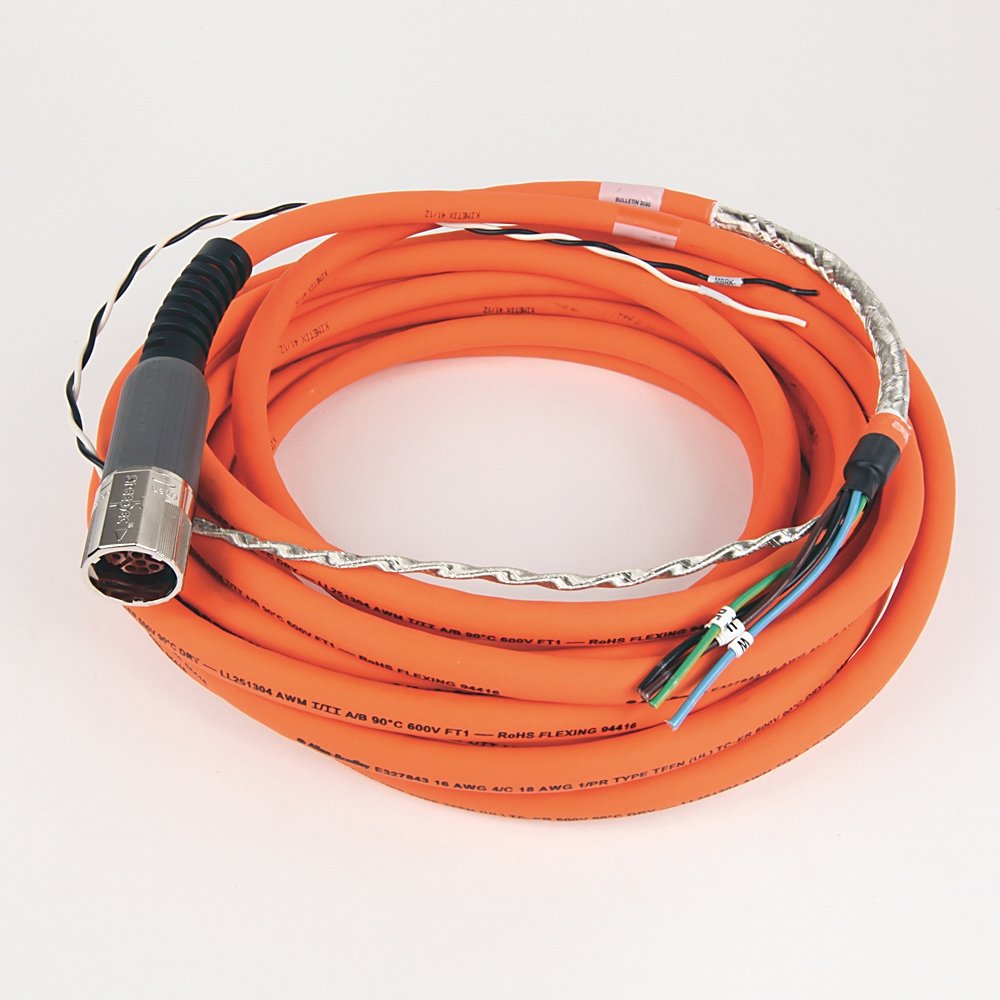 SpeedTEC Cable, Motor Power With Brake Wires, SpeedTec DIN Connector, Drive-end, Flying-lead, 16 AWG, Continuous-Flex, 9 Meters