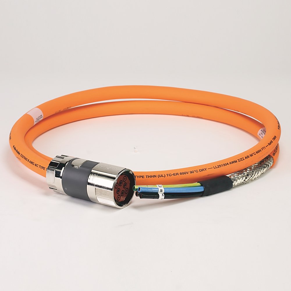 SpeedTEC Cable, Motor Power Only, SpeedTec DIN Connector, Drive-end, Flying-lead, 8 AWG, Standard (Non-Flex), 2 Meters