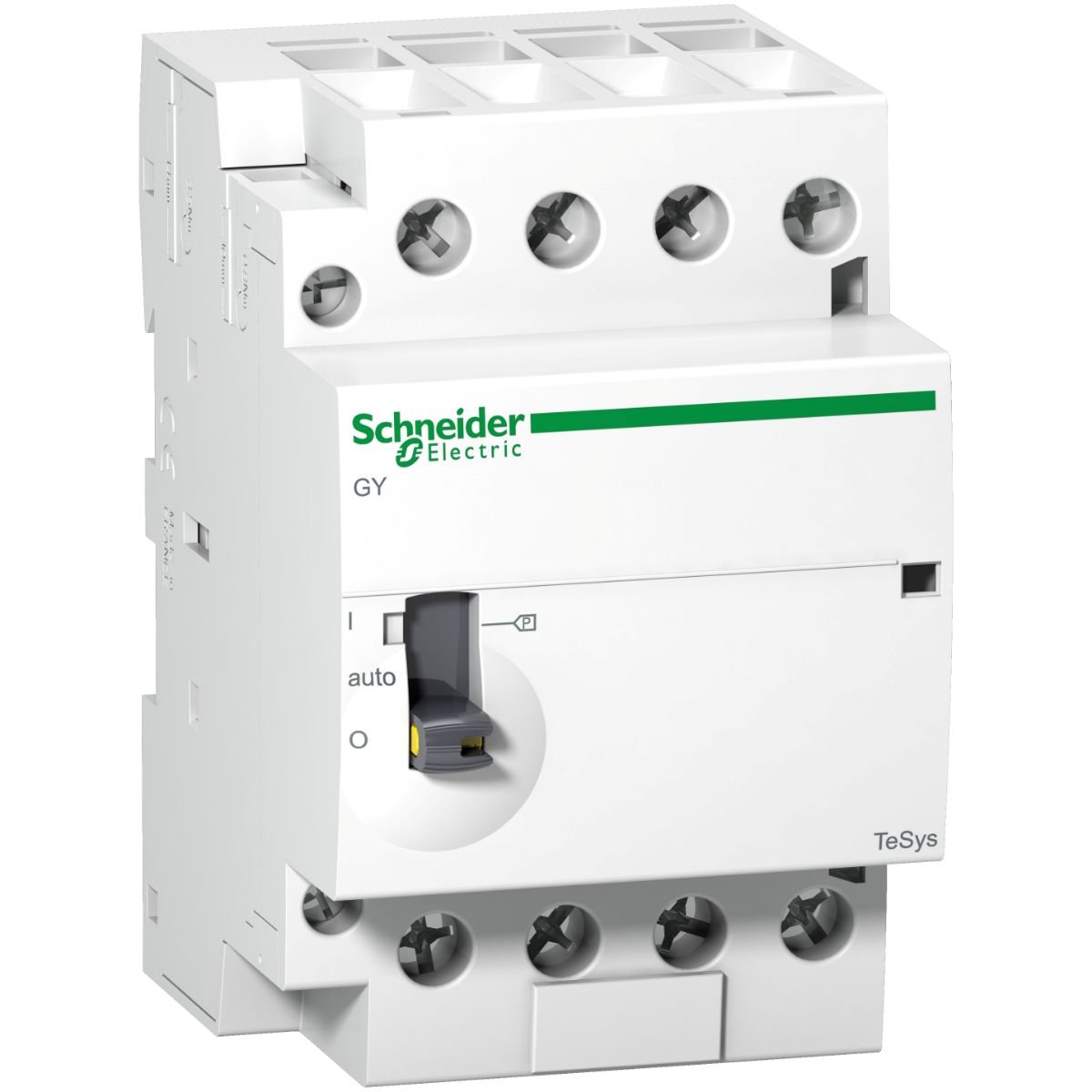 The Schneider Electric TeSys GY series is a modular dual tariff contactor which has a control voltage of 220 to 240 V ac. It is used in applications like lighting, heating and motor control. The type of connection for power and control circuit is through screw clamp terminal. Heat dissipation 2.1 W at 50/60 Hz IP degree of protection is IP40 conforming to VDE 0106, IP20 conforming to VDE 0106
