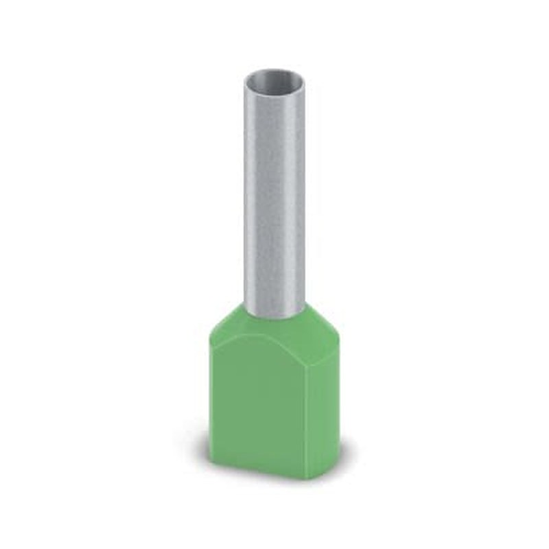 Phoenix Contact, Ferrule A Insulated Bootlace Ferrule, 18 mm Pin Length, 4.9 mm Pin Diameter, Green to 10 AWG Wire Size