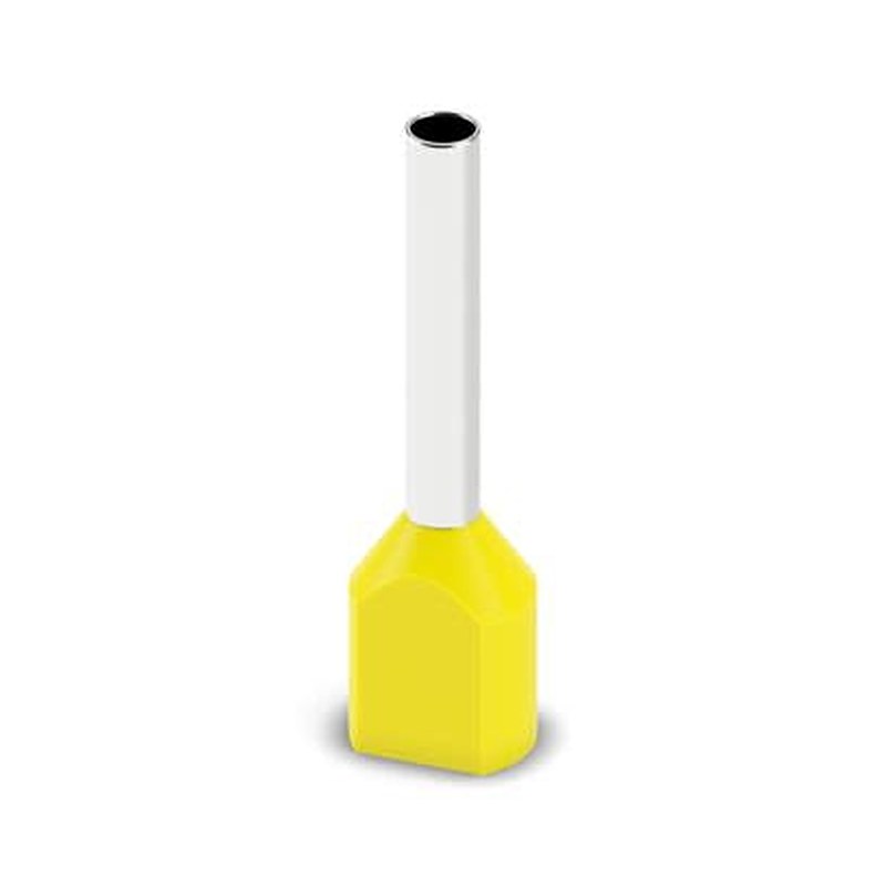 Phoenix Contact, AI-TWIN 2X 1 - 12 YE Insulated Ferrule, 12 mm Pin Length, 2.05 mm Pin Diameter, Yellow to 18 AWG Wire