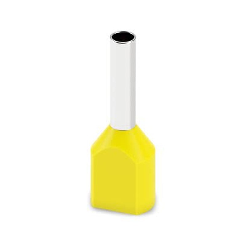 Phoenix Contact, AI-TWIN Insulated Ferrule, 8 mm Pin Length, 2.05 mm Pin Diameter, Yellow to 18 AWG Wire Size