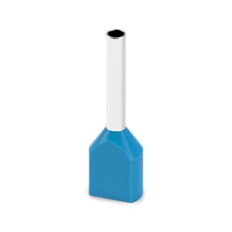 Phoenix Contact, AI-TWIN Insulated Ferrule, 10 mm Pin Length, 1.7 mm Pin Diameter, Light Blue to 18 AWG Wire Size