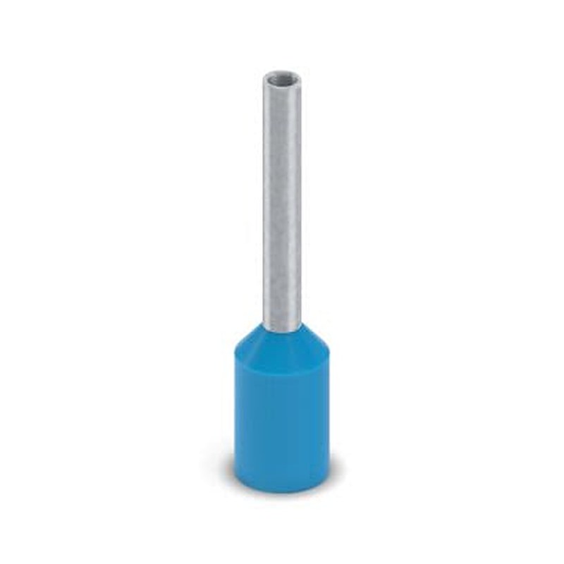 Phoenix Contact, Ferrule A Insulated Bootlace Ferrule, 10 mm Pin Length, 1.3 mm Pin Diameter, Blue to 18 AWG Wire Size