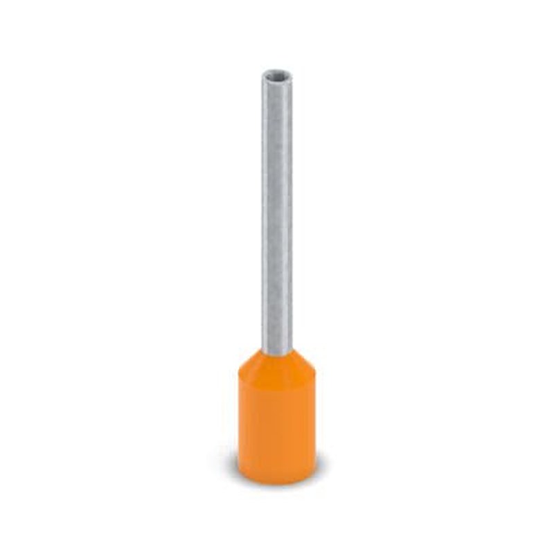 Phoenix Contact, AI-GB Insulated Bootlace Ferrule, 12 mm Pin Length, 1.1 mm Pin Diameter, Orange to 20 AWG Wire Size