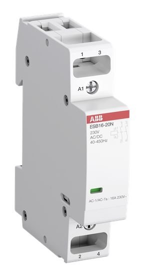 ABB ESB Series Contactor, 12V Control Voltage, 20A Current Rating - 1SBE121111R1402 This contactor is designed for effective control of single loads up to 20A, making it suitable for both domestic and industrial applications. It operates on a coil voltage of 12V AC/DC and is engineered with a compact design, measuring 65mm in length and 18mm in width. The robust construction ensures reliable performance across various environmental conditions, with operational temperatures ranging from -25°C to +55°C. Featu