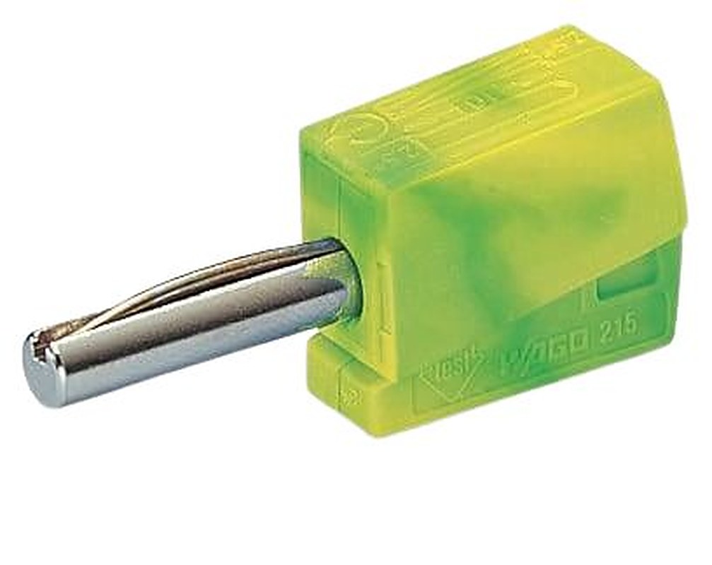 WAGO Yellow, Green Male Banana Plug, 4 mm Connector, Cage Clamp Termination, 42V, 20A, Nickel Plating