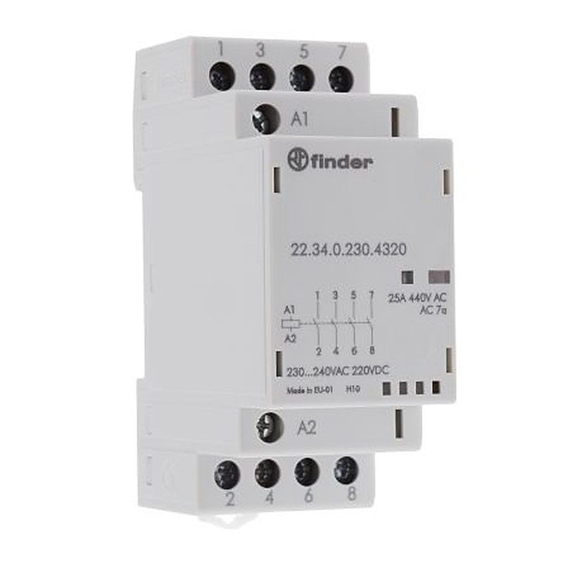 Finder 22 Contactor, 240V ac Coil, 4-Pole, 25 A