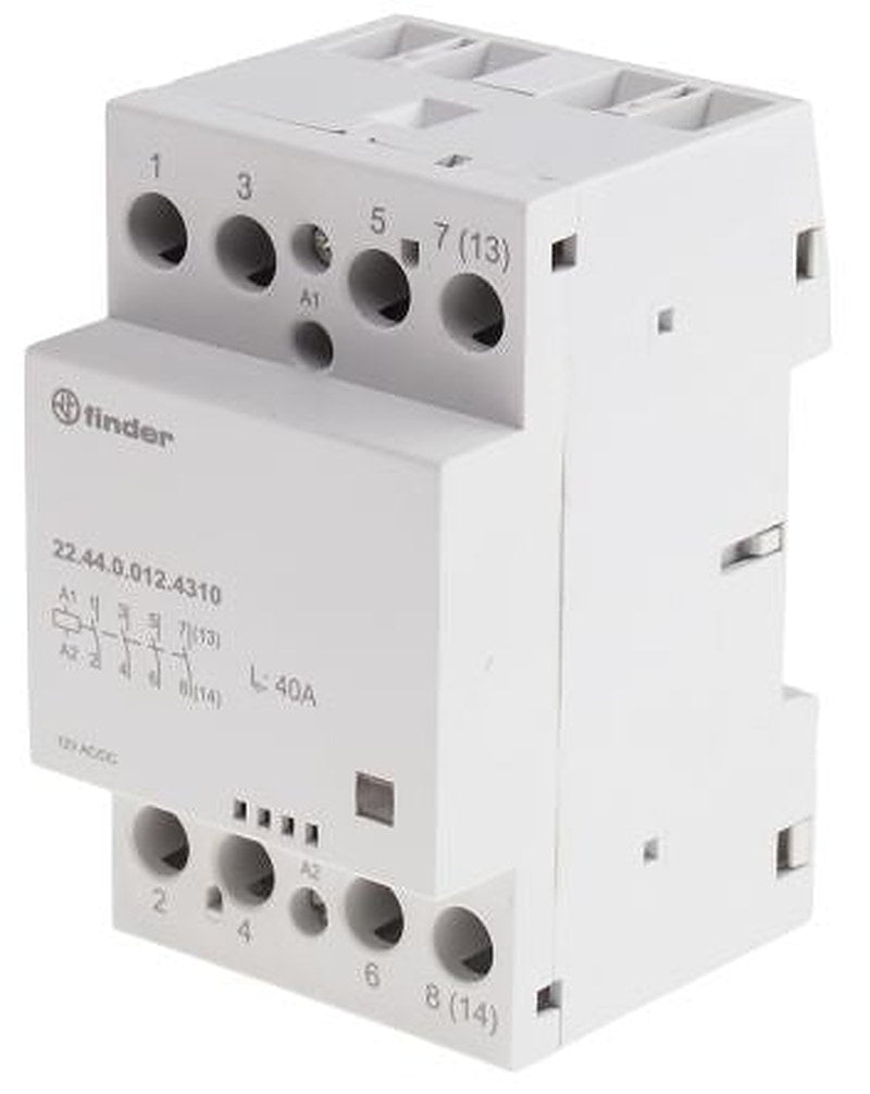Finder 22 Contactor, 12V ac/dc Coil, 4-Pole, 63 A, 6 VA, 4 NO, 400V ac, 480 V ac