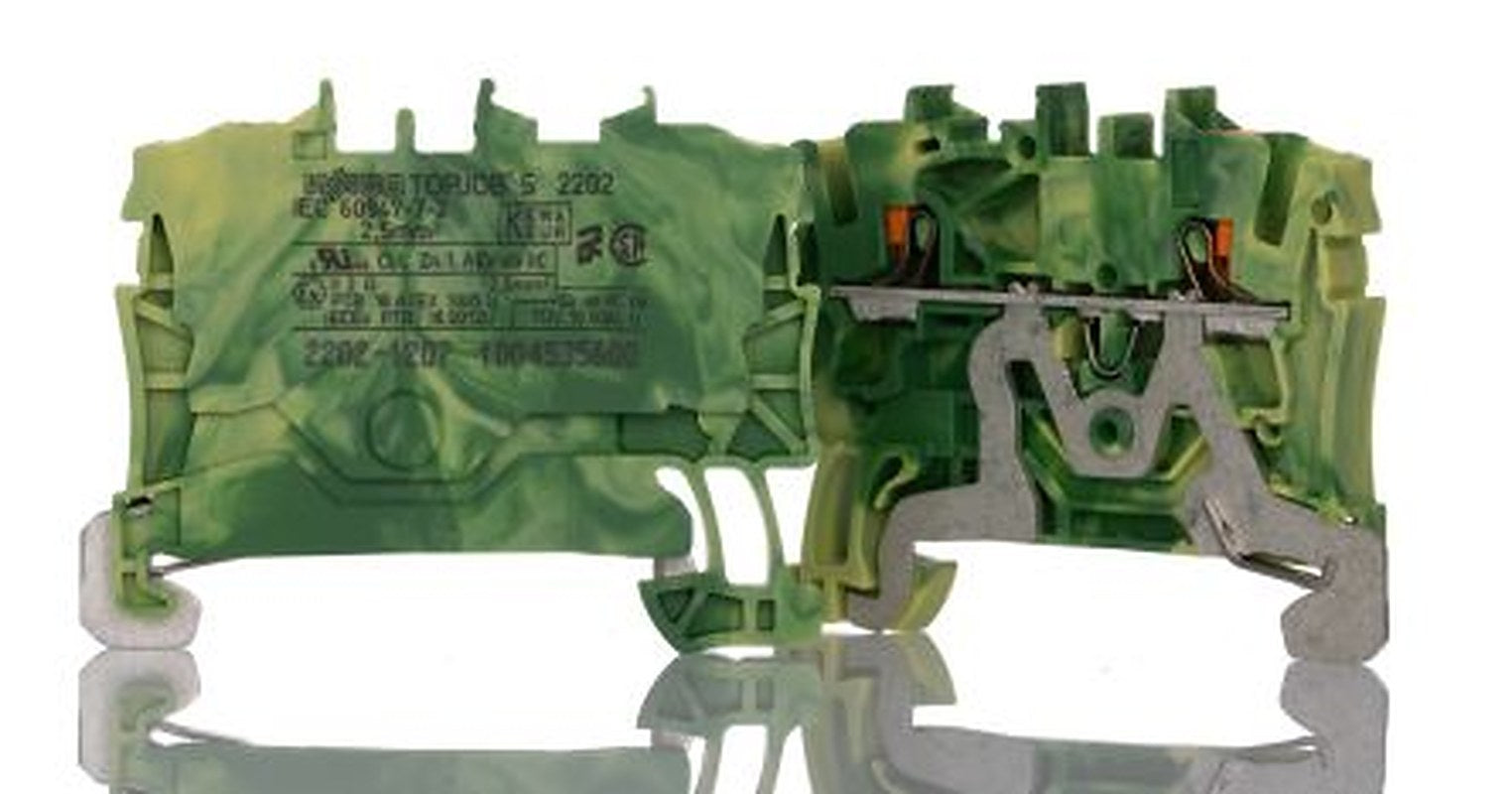 WAGO 2202-1207 Earth Terminal Block Yellow, Green, 2.5mm², 1-Level, Cage Clamp, IECEx/ATEX