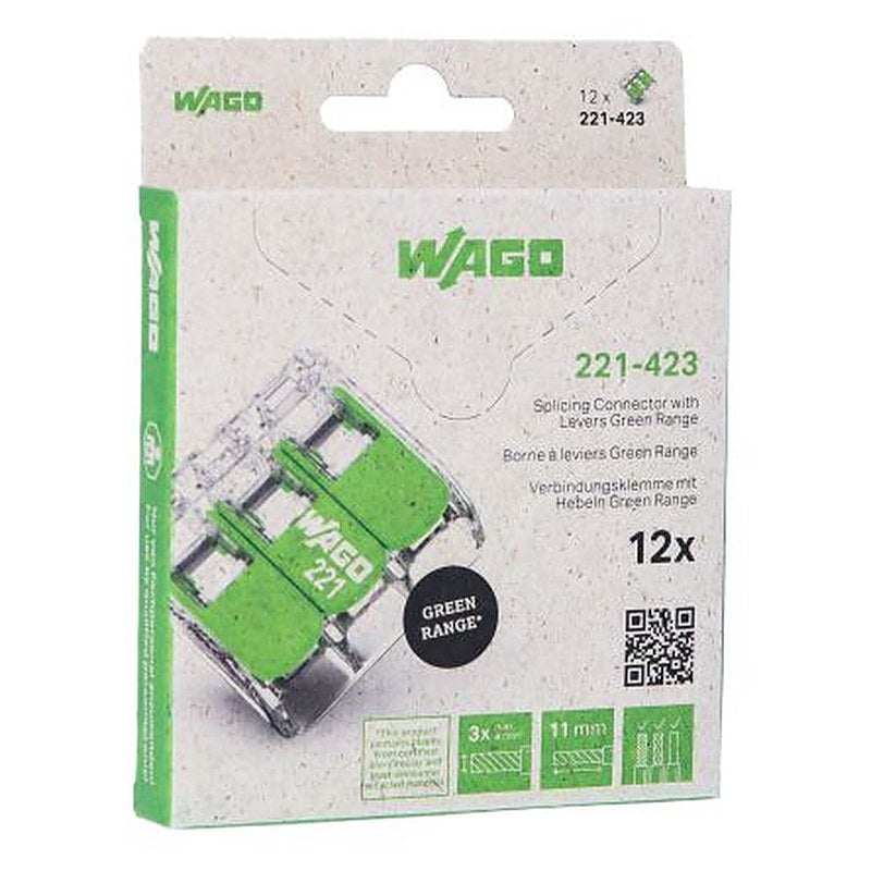 WAGO, 221 Wire Splice Splice Connector, Clear, Insulated 12 AWG