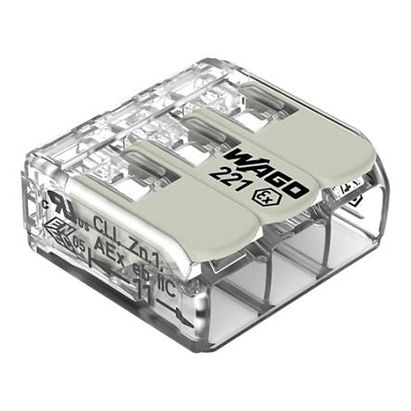 WAGO 221 Series Connector, 3-Way, 12AWG, 24 AWG Wire, 32A Cage Clamp