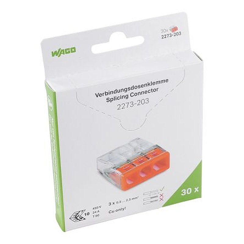 WAGO, 2273 Wire Splice Splice Connector, Clear, Insulated, Tin 16 AWG