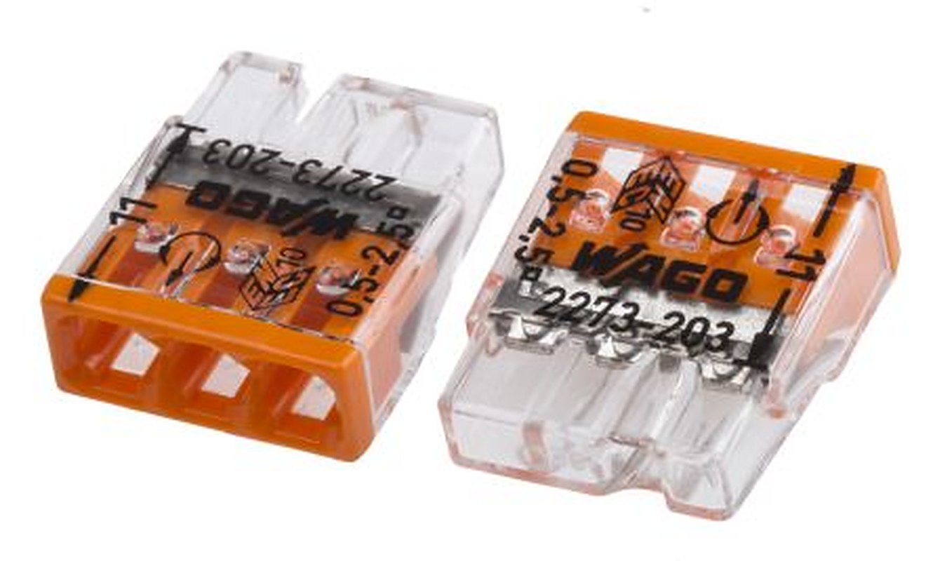 WAGO 2273 COMPACT PUSH WIRE Series Junction Box Connector, 3-Way, 16AWG, 20 AWG Wire, 24A Push Wire