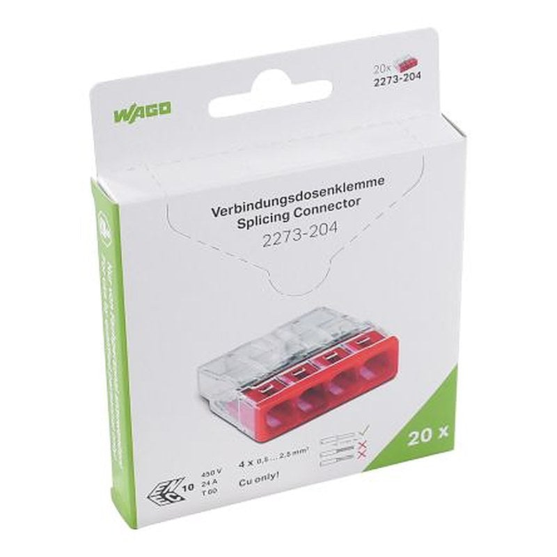 WAGO, 2273 Wire Splice Splice Connector, Clear, Insulated, Tin 16 AWG
