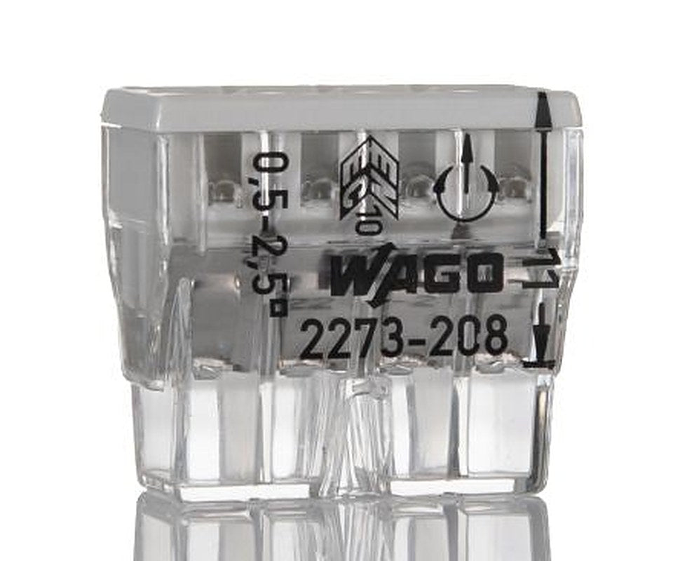 WAGO 2273 COMPACT PUSH WIRE Series Junction Box Connector, 8-Way, 16AWG, 20 AWG Wire, 24A Push-in