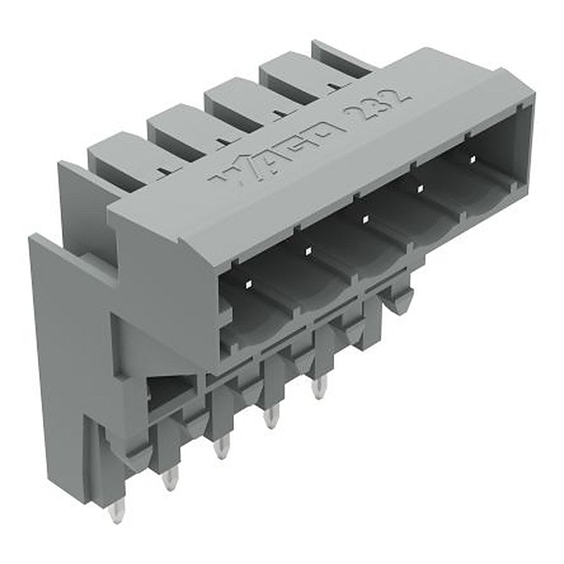 WAGO 232 Series Angled PCB PCB Header, 5 Contact(s), 5 mm Pitch, 1 Row, Shrouded