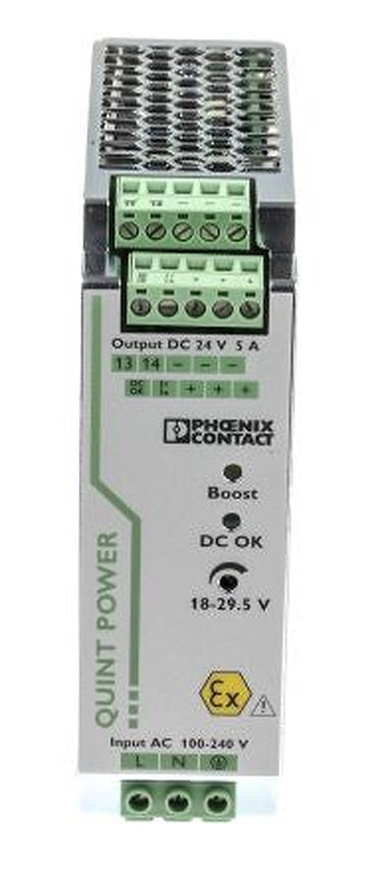 Phoenix Contact QUINT POWER Switched Mode DIN Rail Power Supply 300 V dc, 264V ac AC/DC Input 29.5V dc, 5 A Output DC