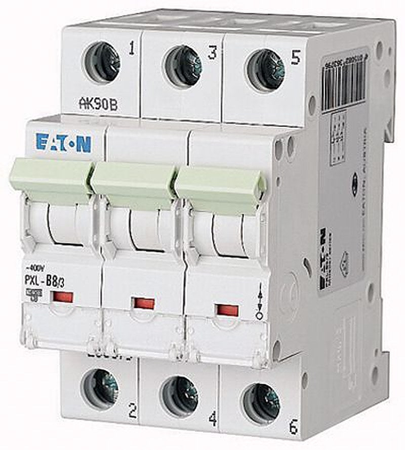 Eaton xPole PXL Miniature Circuit Breaker, 3-Pole, 8A, Type C, 400V ac AC, 48 V dc DC, 10 kA Breaking Capacity