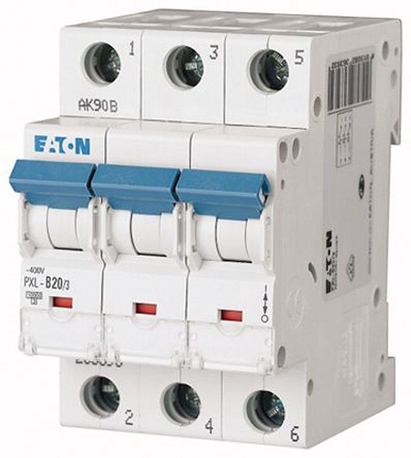 Eaton xPole PXL Miniature Circuit Breaker, 3-Pole, 20A, Type D, 400V ac AC, 48 V dc DC, 10 kA Breaking Capacity