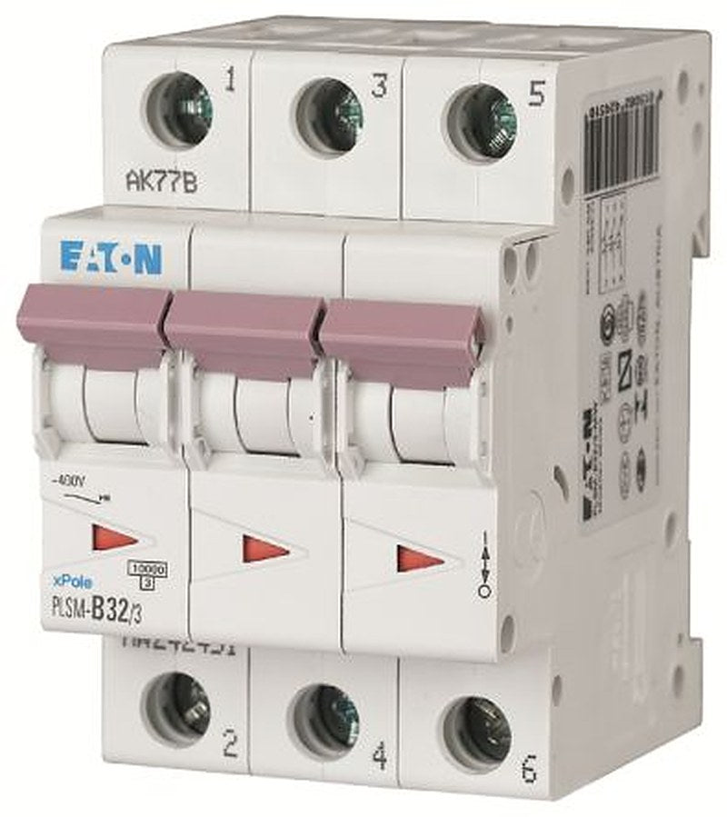 Eaton PLSM Miniature Circuit Breaker, 3-Pole, 32A, Type B, 400V ac AC, 10 kA Breaking Capacity