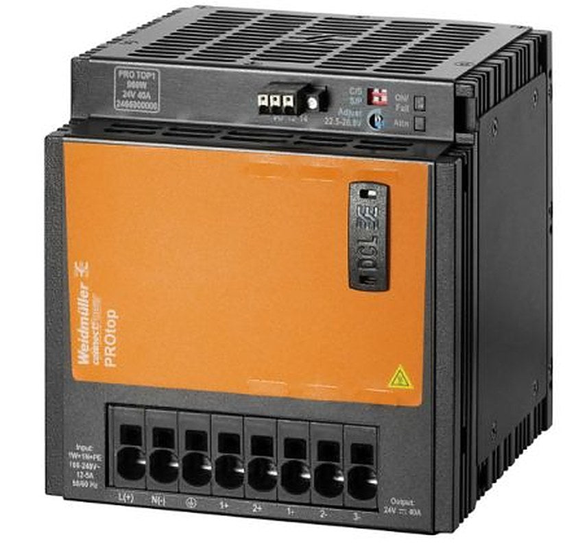 Weidmüller ProTOP Switched Mode DIN Rail Power Supply 340 V dc, 277V ac AC/DC Input 24V dc, 40 A Output DC 960 W