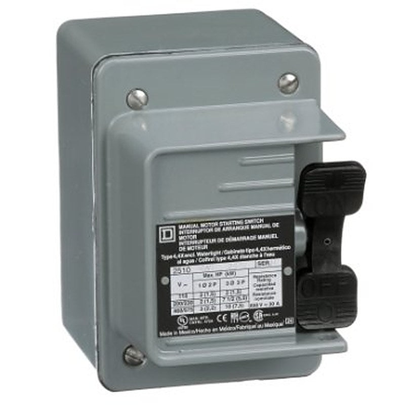 Switch, manual, 30A, 2 pole, 3HP at 575VAC, single phase, toggle operated, no indicator, NEMA 4 one conduit opening (Switch manual) is a Schneider Electric product. Designed for reliable performance and long service life. Available across Iraq — contact us for pricing and delivery options.