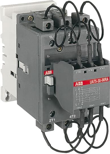 1SBL351024R7500 The ABB contactor with 1 built-in auxiliary contact and screw terminals, managing large control voltage variations, reducing panel energy consumptions and ensuring distinct operations in unstable networks. Furthermore, surge protection is built-in, offering a compact solution. UA contactors have a block type design, can be easily extended with add-on auxiliary contact blocks and an additional wide range of accessories. Close to contactor fitted with thermal O/L relay Screw terminals